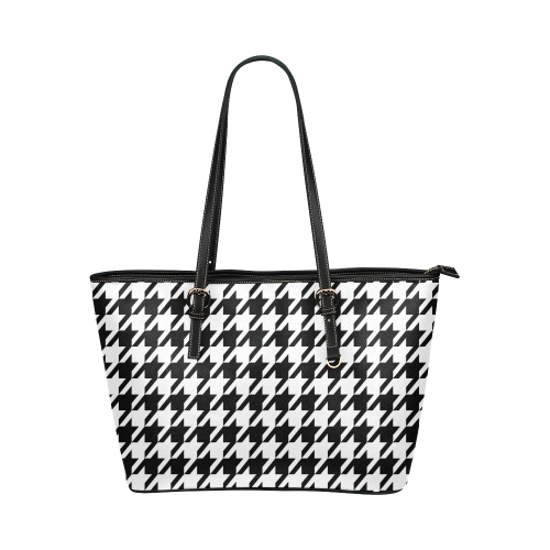 black and white houndstooth classic pattern Leather Tote Bag/Large (Model 1651)