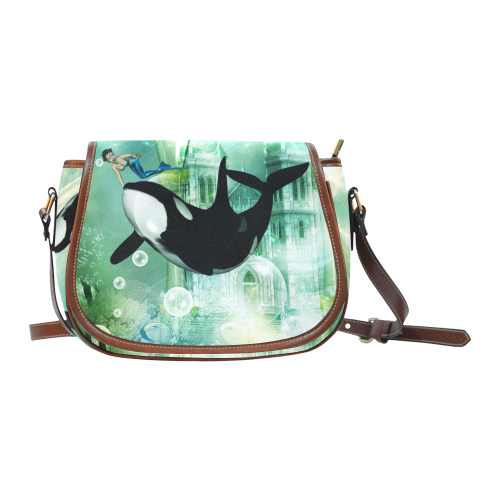 Orca with mermaid Saddle Bag/Small (Model 1649) Full Customization