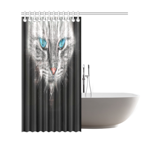 Silver Abstract Cat Face with blue Eyes Shower Curtain 69"x72"