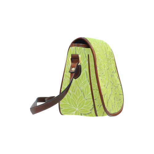 floating leaf pattern spring green white nature Saddle Bag/Large (Model 1649)