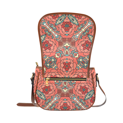 Mariager, Pale Red Rose flowers Saddle Bag/Small (Model 1649) Full Customization
