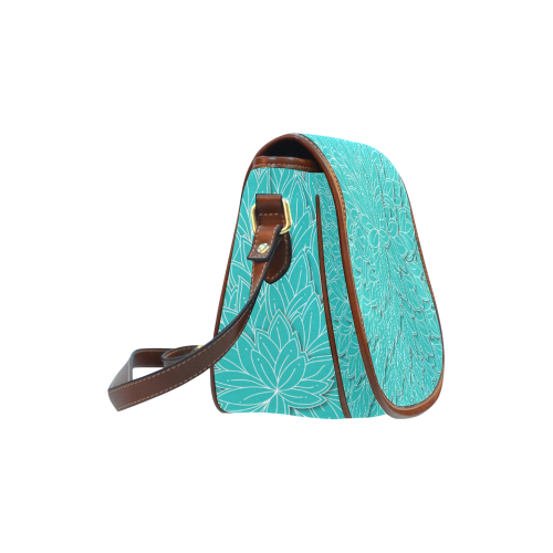floating leaf pattern turquoise teal white Saddle Bag/Small (Model 1649) Full Customization