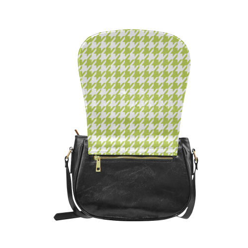 spring green and white houndstooth classic pattern Classic Saddle Bag/Large (Model 1648)