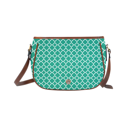 emerald green white quatrefoil classic pattern Saddle Bag/Small (Model 1649) Full Customization