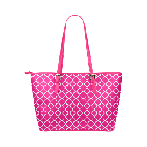 hot pink white quatrefoil classic pattern Leather Tote Bag/Small (Model 1651)