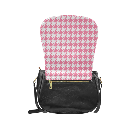 pink and white houndstooth classic pattern Classic Saddle Bag/Large (Model 1648)