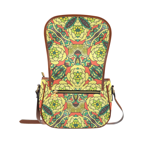 Mariger, Retro Yellow orange and green rose Saddle Bag/Small (Model 1649) Full Customization