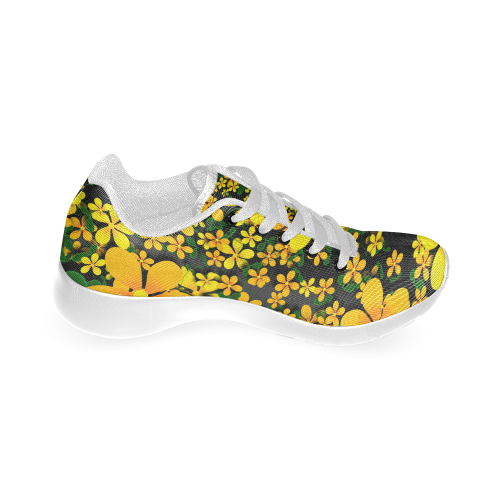 Pretty Orange & Yellow Flowers on Black Women’s Running Shoes (Model 020)