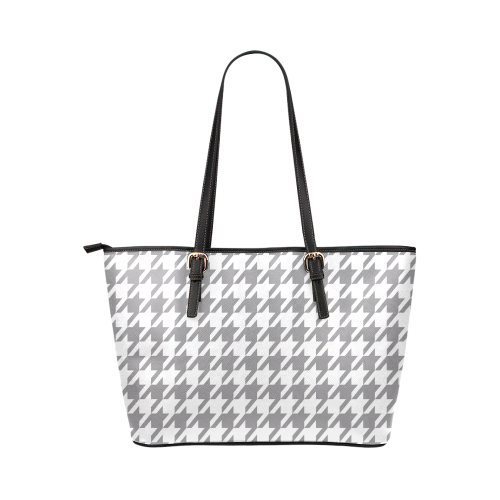 grey and white houndstooth classic pattern Leather Tote Bag/Large (Model 1651)