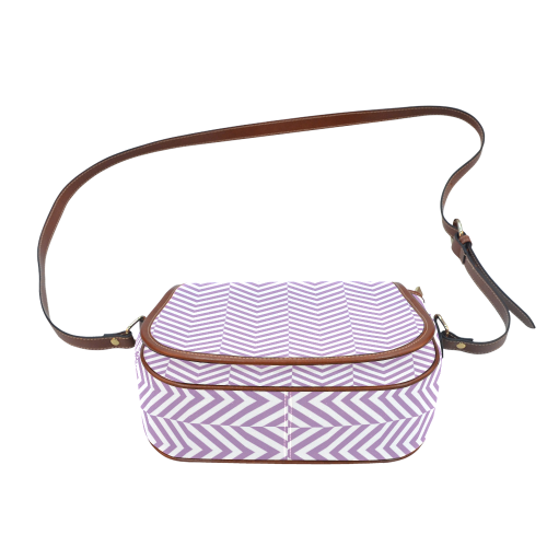 lilac purple and white classic chevron pattern Saddle Bag/Large (Model 1649)