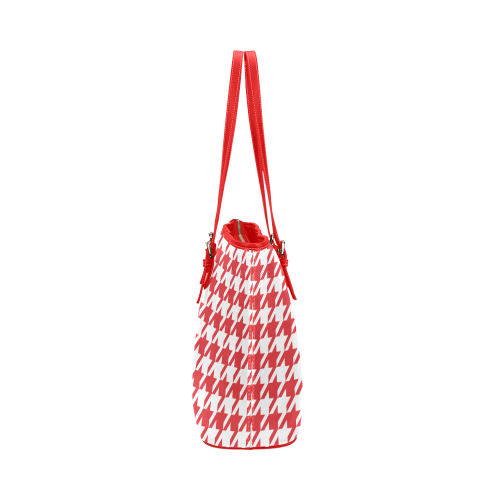red and white houndstooth classic pattern Leather Tote Bag/Large (Model 1651)