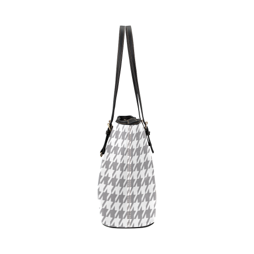 grey and white houndstooth classic pattern Leather Tote Bag/Large (Model 1651)