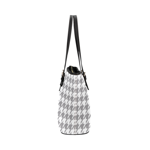 grey and white houndstooth classic pattern Leather Tote Bag/Large (Model 1651)