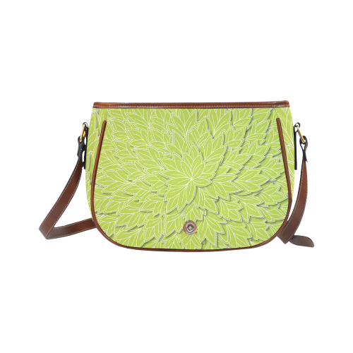 floating leaf pattern spring green white nature Saddle Bag/Large (Model 1649)