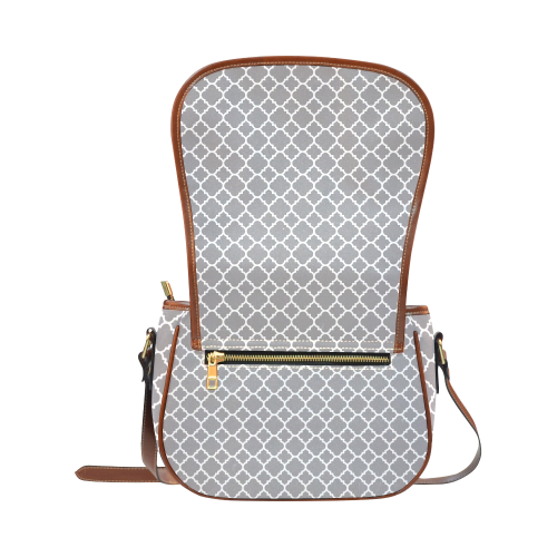 grey white quatrefoil classic pattern Saddle Bag/Small (Model 1649) Full Customization