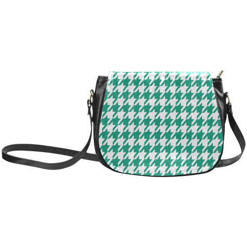 emerald green and white houndstooth classic patter Classic Saddle Bag/Large (Model 1648)