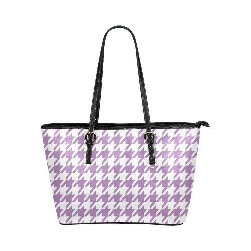 lilac and white houndstooth classic pattern Leather Tote Bag/Small (Model 1651)