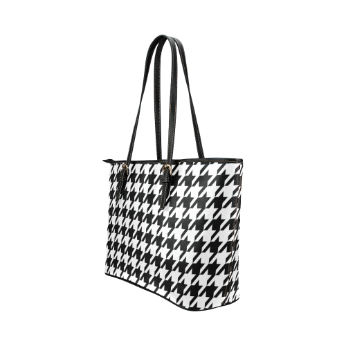 black and white houndstooth classic pattern Leather Tote Bag/Large (Model 1651)