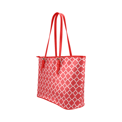 red white quatrefoil classic pattern Leather Tote Bag/Large (Model 1651)