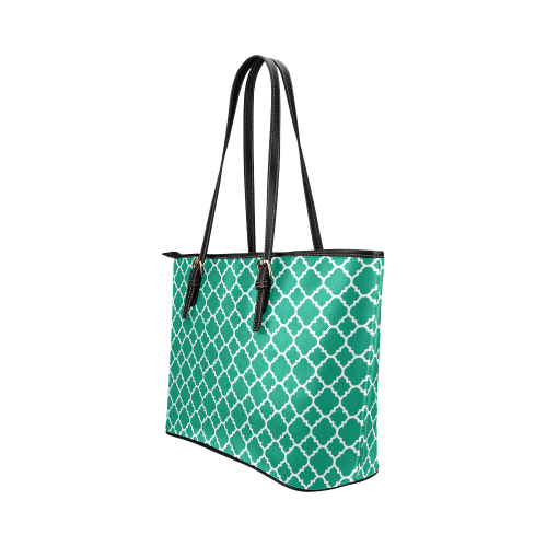 emerald green white quatrefoil classic pattern Leather Tote Bag/Small (Model 1651)