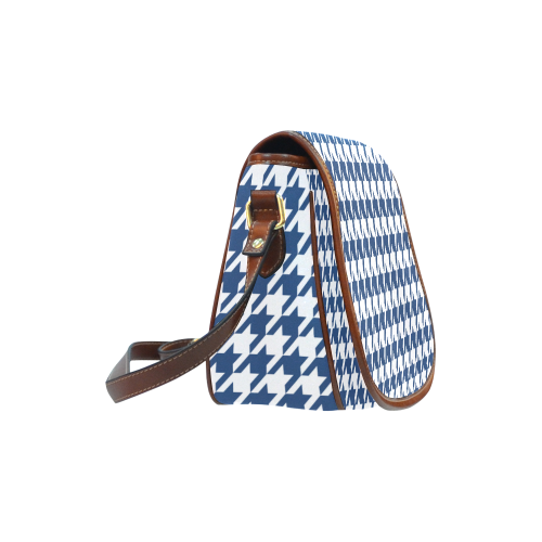 dark blue and white houndstooth classic pattern Saddle Bag/Small (Model 1649) Full Customization