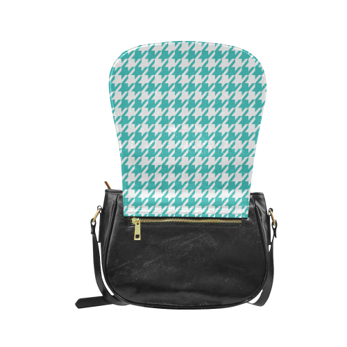 turquoise and white houndstooth classic pattern Classic Saddle Bag/Large (Model 1648)