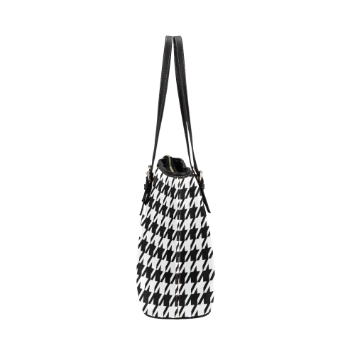 black and white houndstooth classic pattern Leather Tote Bag/Large (Model 1651)