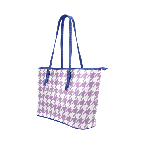 lilac and white houndstooth classic pattern Leather Tote Bag/Large (Model 1651)