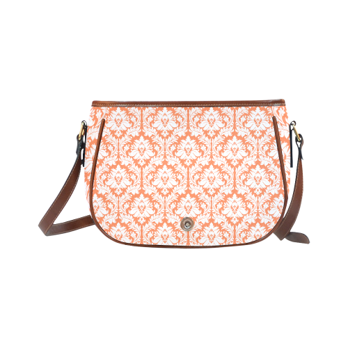 damask pattern orange and white Saddle Bag/Large (Model 1649)