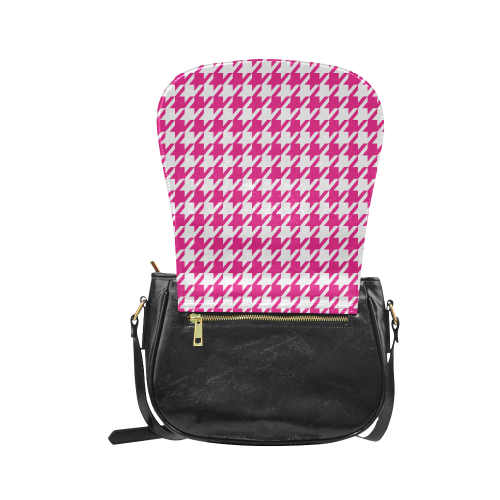 hot pink  and white houndstooth classic pattern Classic Saddle Bag/Large (Model 1648)