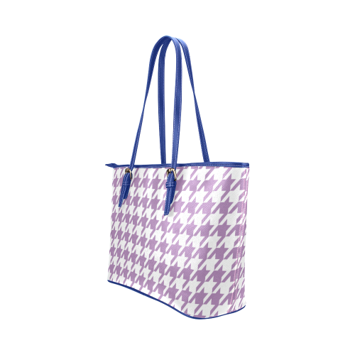 lilac and white houndstooth classic pattern Leather Tote Bag/Large (Model 1651)