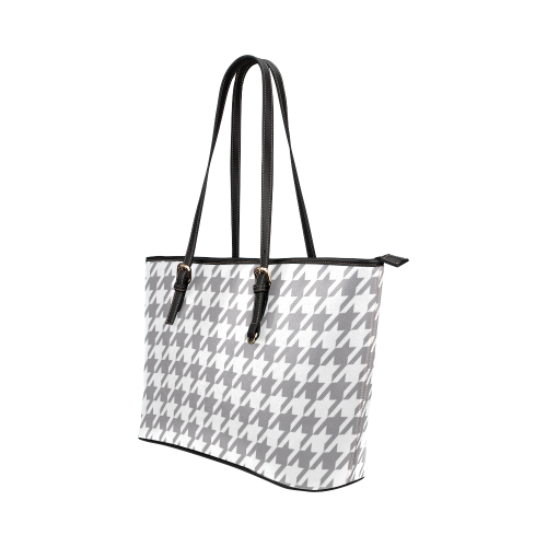 grey and white houndstooth classic pattern Leather Tote Bag/Large (Model 1651)