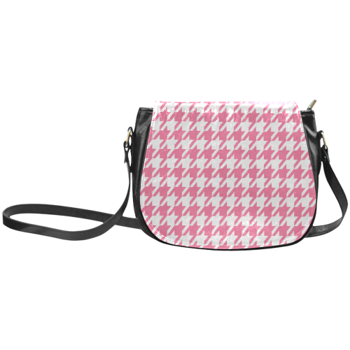 pink and white houndstooth classic pattern Classic Saddle Bag/Large (Model 1648)