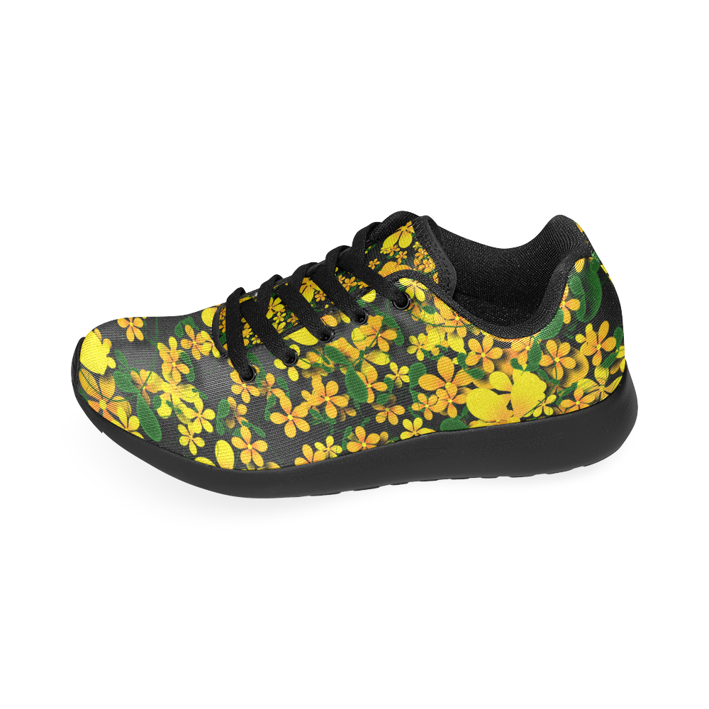 Pretty Orange & Yellow Flowers on Black Women’s Running Shoes (Model