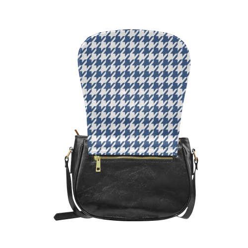 dark blue and white houndstooth classic pattern Classic Saddle Bag/Large (Model 1648)