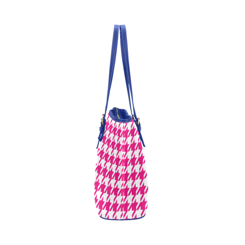 hot pink  and white houndstooth classic pattern Leather Tote Bag/Large (Model 1651)