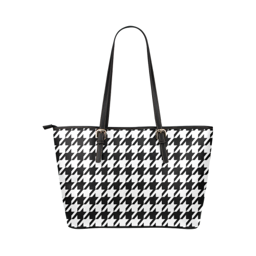 black and white houndstooth classic pattern Leather Tote Bag/Large (Model 1651)