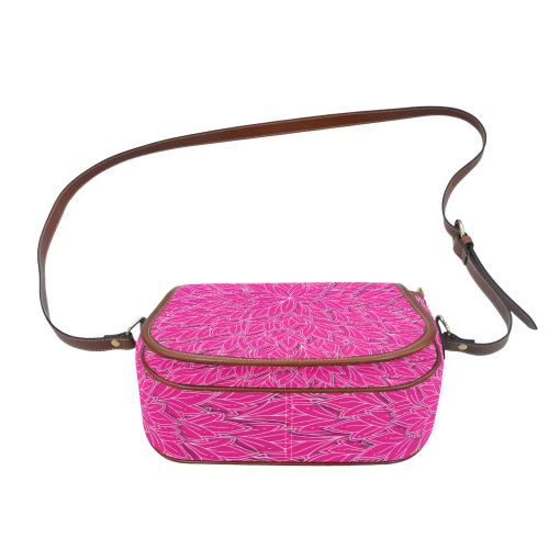 hot pink white floating leaf patttern Saddle Bag/Small (Model 1649) Full Customization