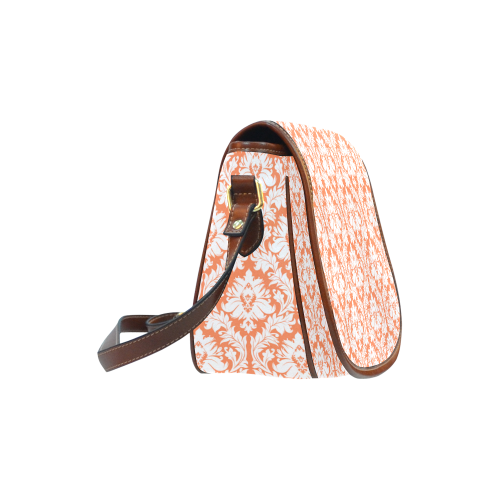 damask pattern orange and white Saddle Bag/Large (Model 1649)