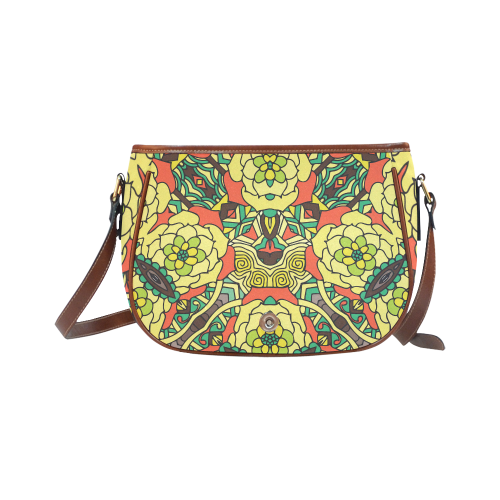 Mariger, Retro Yellow orange and green rose Saddle Bag/Small (Model 1649) Full Customization