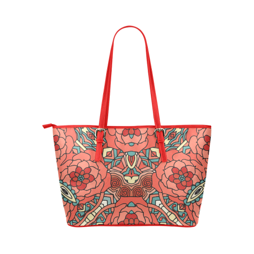 Mariager, Pale Red Rose flowers Leather Tote Bag/Large (Model 1651)