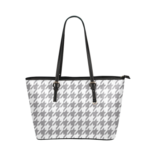 grey and white houndstooth classic pattern Leather Tote Bag/Large (Model 1651)