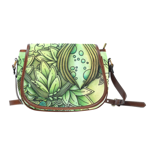 Mandy Green - Leaf Drawing abstract art Saddle Bag/Large (Model 1649)