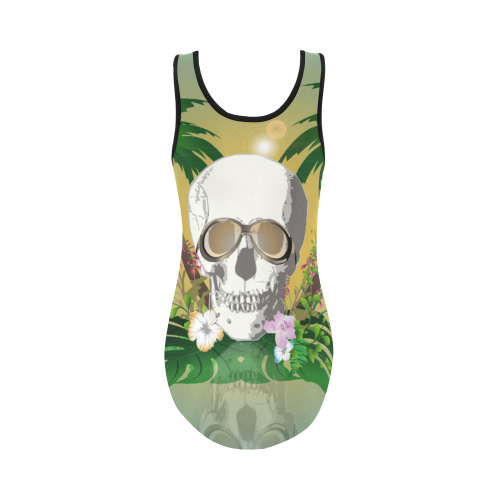 Funny skull with sunglasses Vest One Piece Swimsuit (Model S04)