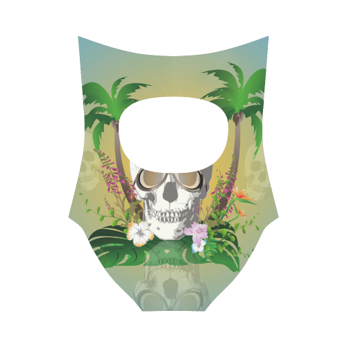 Funny skull with sunglasses Strap Swimsuit ( Model S05)