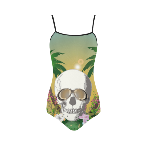 Funny skull with sunglasses Strap Swimsuit ( Model S05)