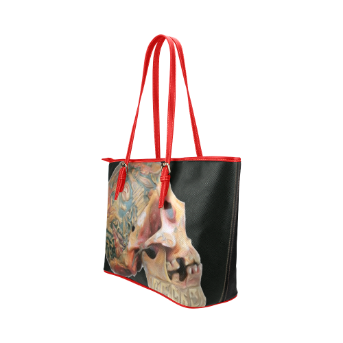 Colored Human Skull Leather Tote Bag/Large (Model 1651)