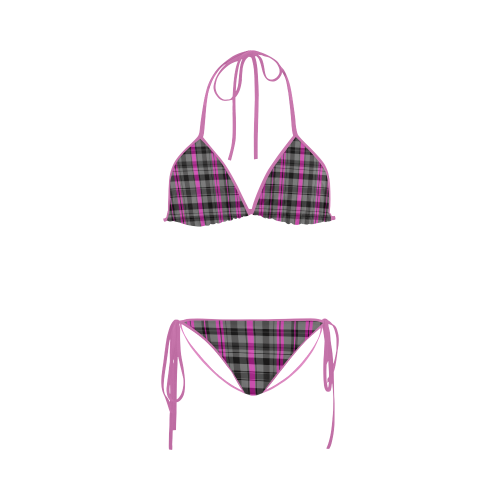 black pink and gray plaid 2 Custom Bikini Swimsuit