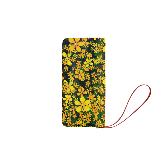 Pretty Orange & Yellow Flowers on Black Women's Clutch Wallet (Model 1637)