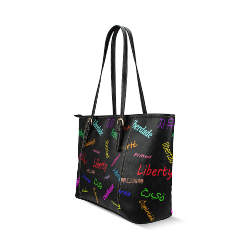 Freedom in several languages Leather Tote Bag/Small (Model 1640)